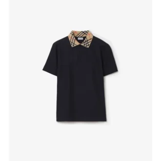 Baumwoll-Poloshirt mit Karomuster am Kragen