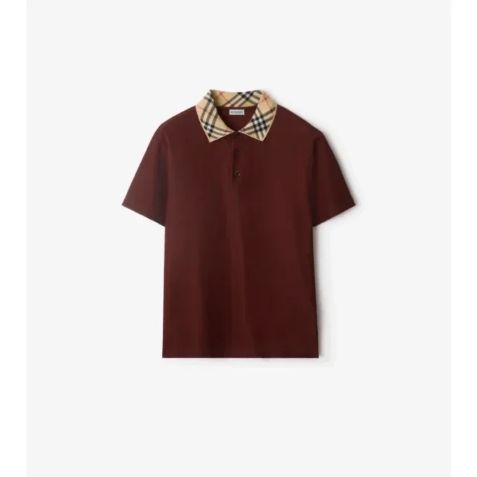 Baumwoll-Poloshirt mit Karomuster am Kragen