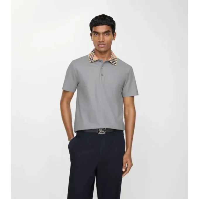 Baumwoll-Poloshirt mit Karomuster am Kragen