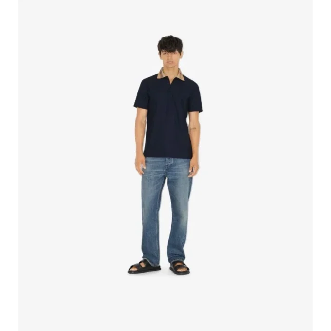 Baumwoll-Poloshirt mit Karomuster am Kragen