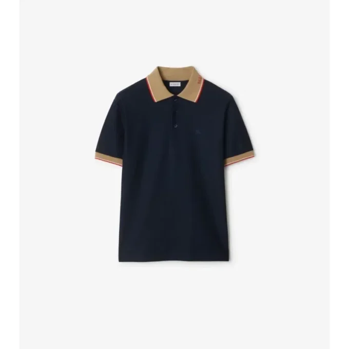Baumwoll-Poloshirt mit Logo am Kragen