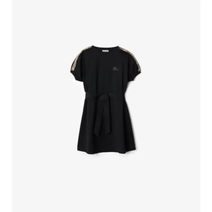 Baumwoll-T-Shirt-Kleid mit Karobordüre
