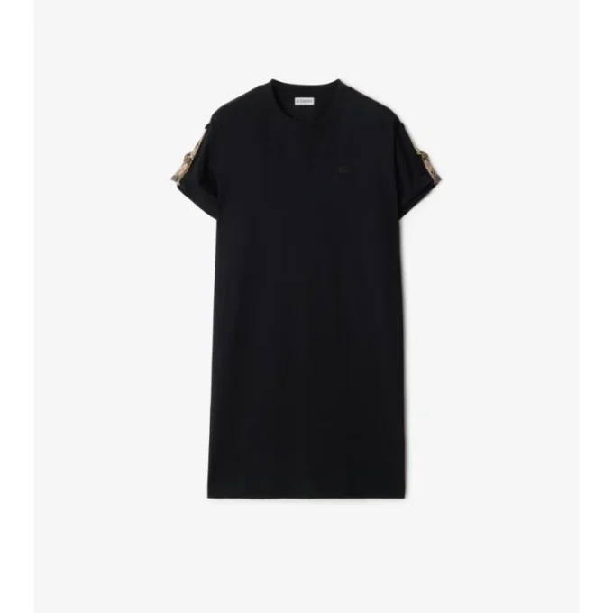Baumwoll-T-Shirt-Kleid mit Karobordüre