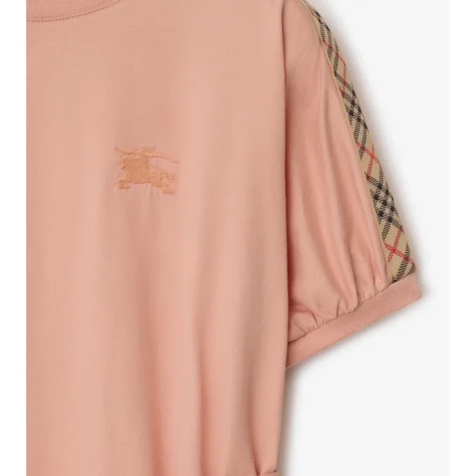 Baumwoll-T-Shirt-Kleid mit Karobordüre