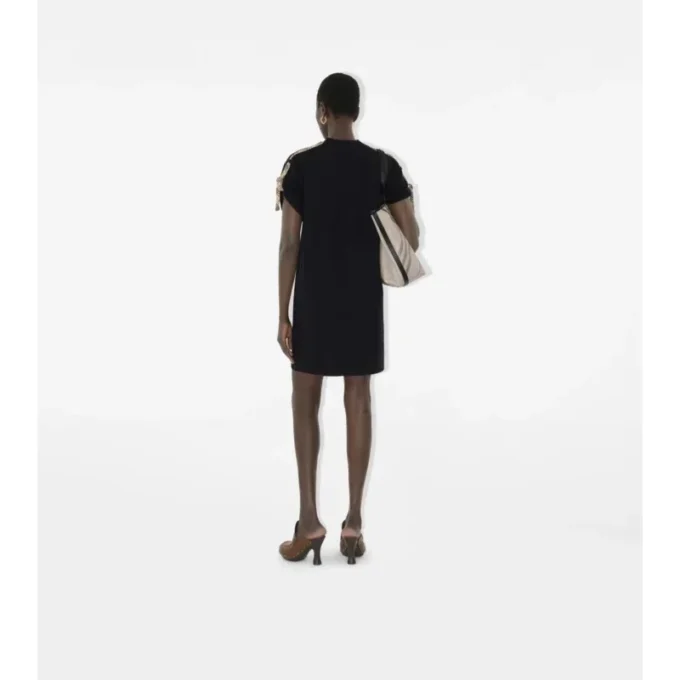 Baumwoll-T-Shirt-Kleid mit Karobordüre
