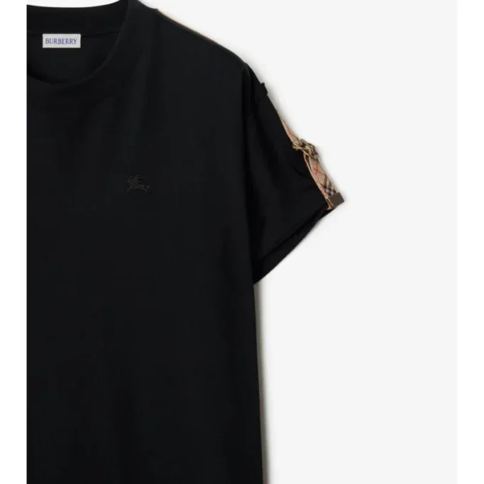 Baumwoll-T-Shirt-Kleid mit Karobordüre