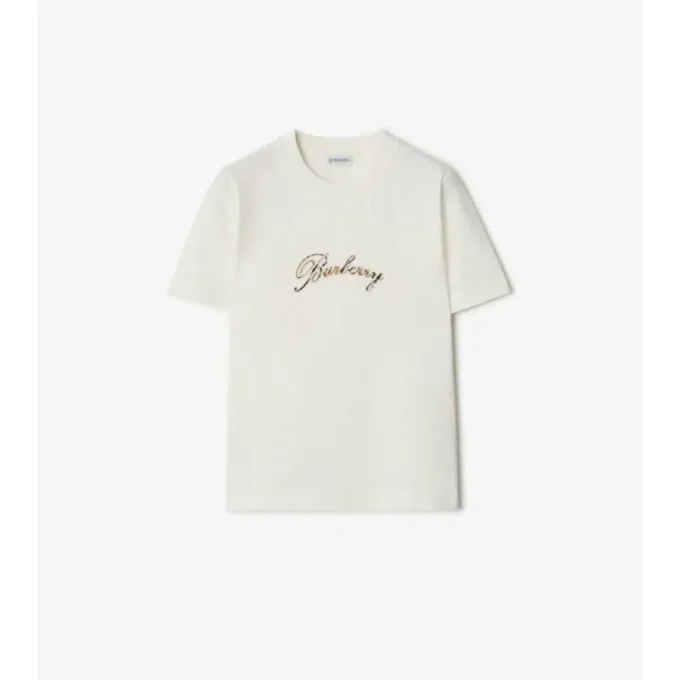Baumwoll-T-Shirt mit kursivem Logo im Karomuster