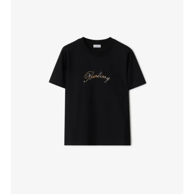 Baumwoll-T-Shirt mit kursivem Logo im Karomuster