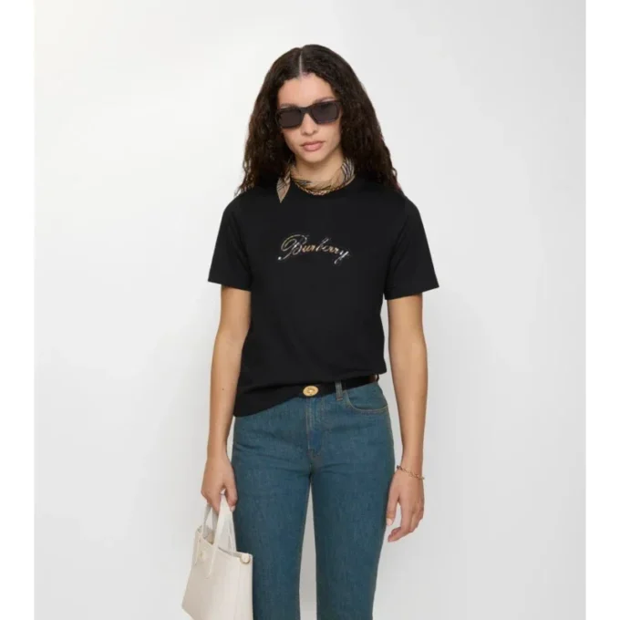 Baumwoll-T-Shirt mit kursivem Logo im Karomuster