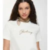 Baumwoll-T-Shirt mit kursivem Logo im Karomuster