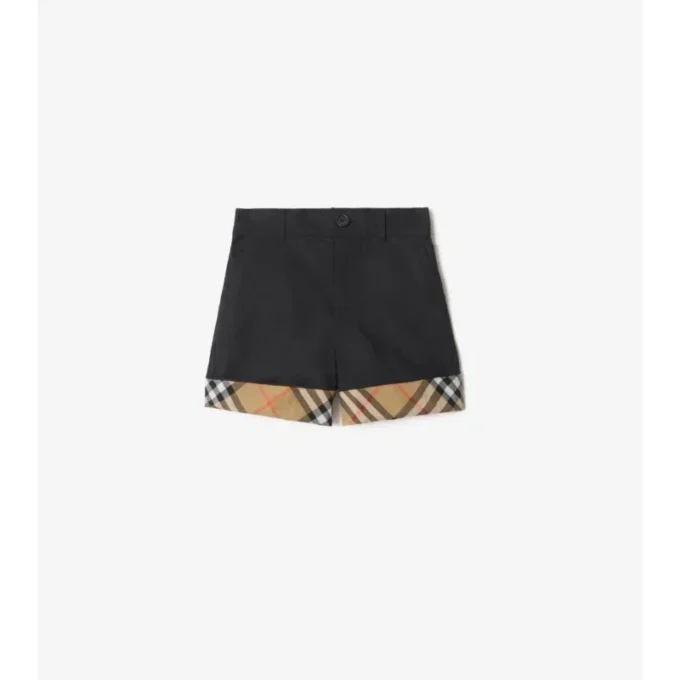 Baumwollshorts mit Karomuster und Umschlag