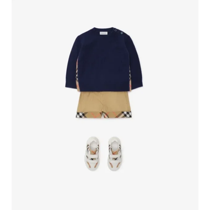 Baumwollshorts mit Karomuster und Umschlag