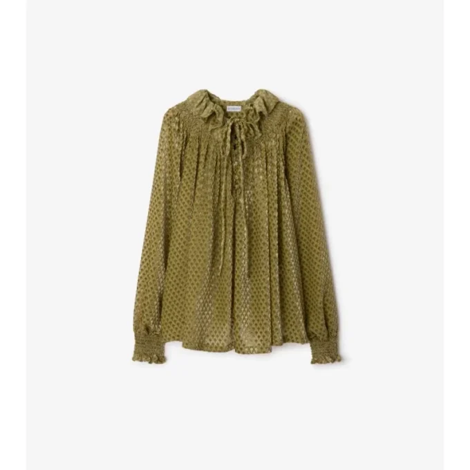 Bluse aus Seidenmisch-Samt mit Fackelmuster