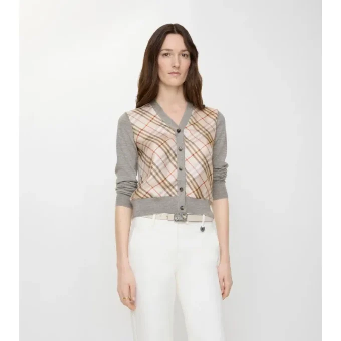 Cardigan aus Wolle und Seide mit Karomuster