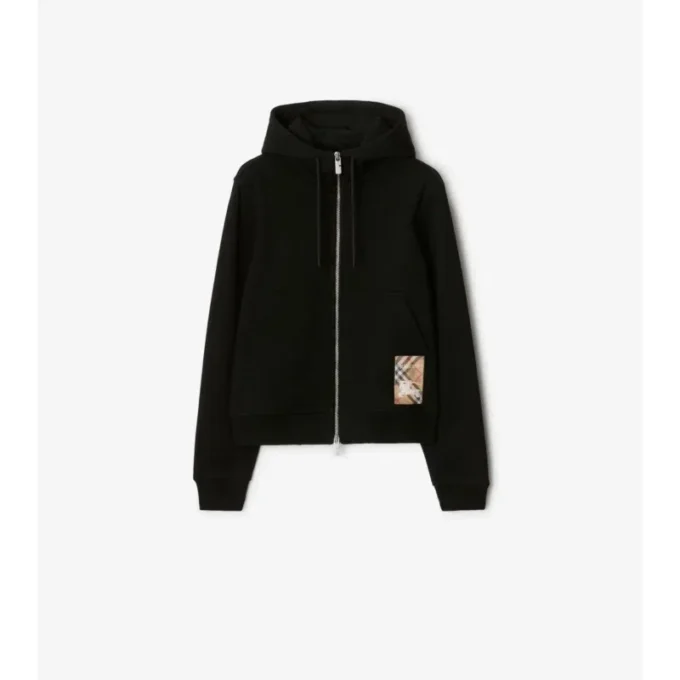 Check Label Baumwoll-Hoodie mit Reißverschluss