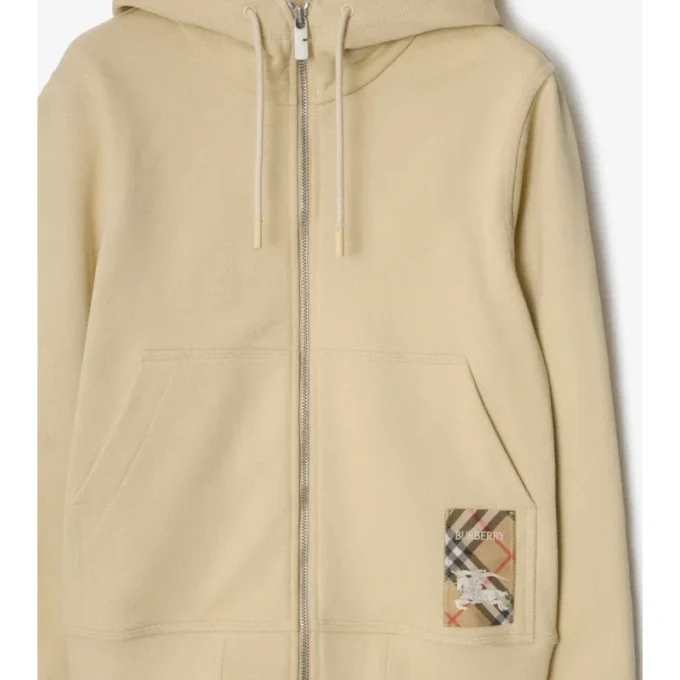 Check Label Baumwoll-Hoodie mit Reißverschluss