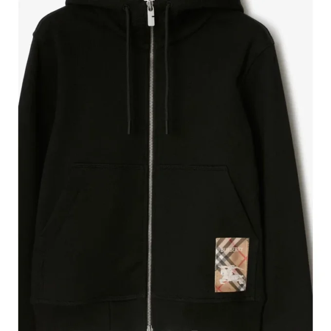 Check Label Baumwoll-Hoodie mit Reißverschluss