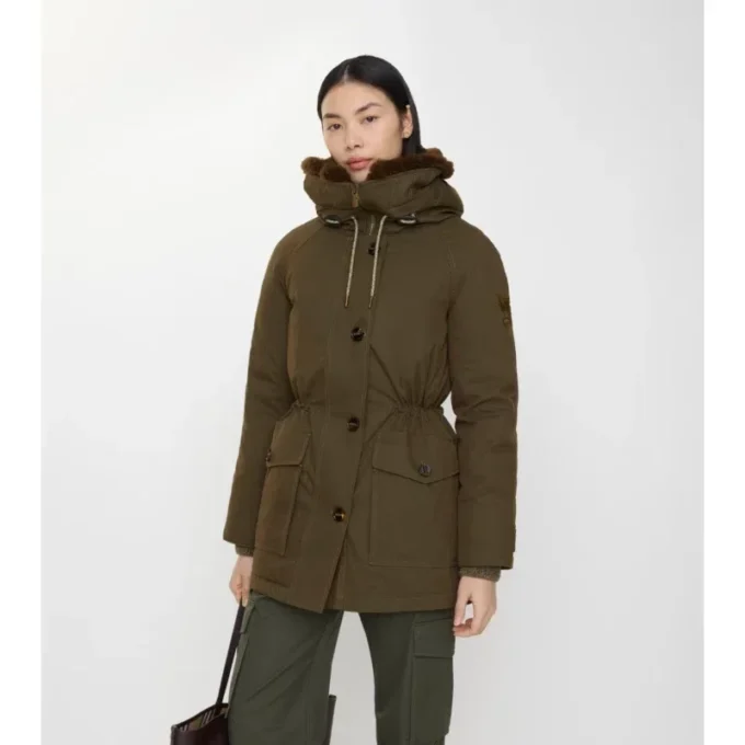 Gabardine-Parka mit Lammfellbesatz