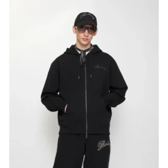 Hoodie aus Baumwolle mit Reißverschluss und kursivem Karomuster-Logo