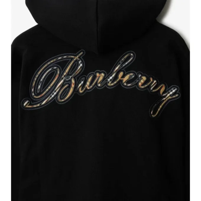 Hoodie aus Baumwolle mit Reißverschluss und kursivem Karomuster-Logo