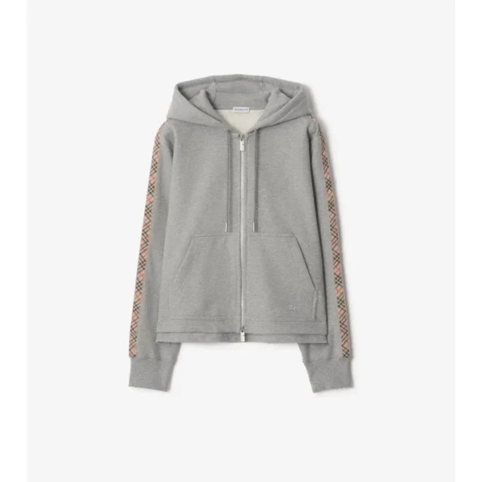 Hoodie mit Reißverschluss und Karobordüre