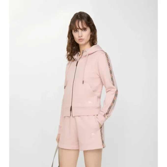 Hoodie mit Reißverschluss und Karobordüre
