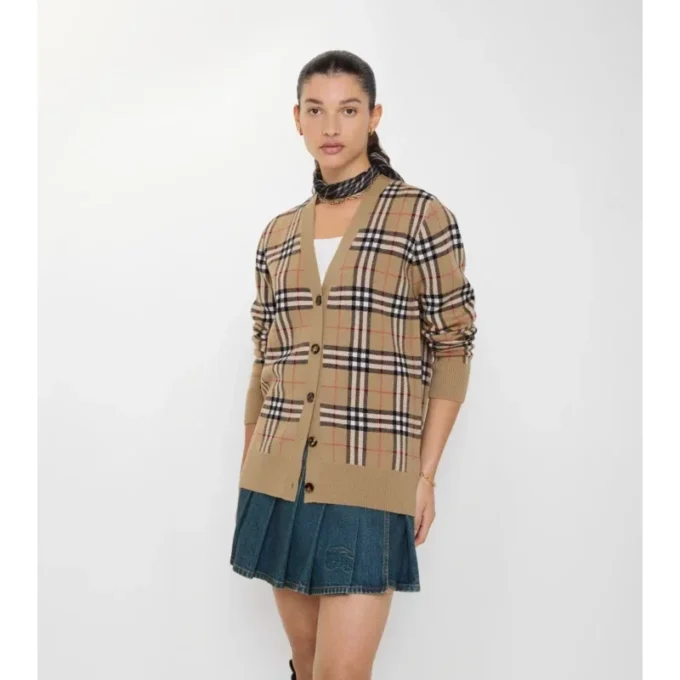 Karierte Baumwoll-Strickjacke