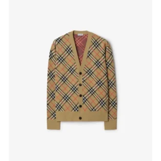 Karierte Baumwoll-Woll-Strickjacke