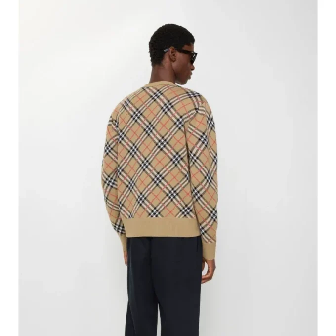 Karierte Baumwoll-Woll-Strickjacke