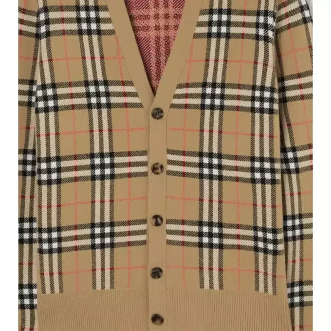 Karierte Baumwoll-Woll-Strickjacke