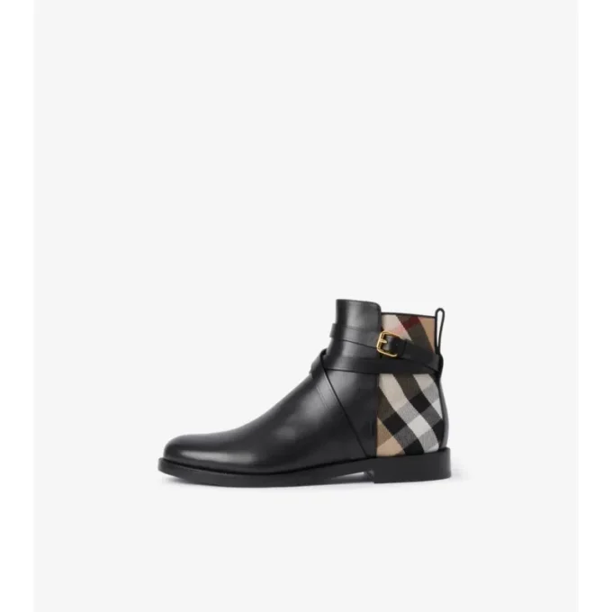 Karierte Stiefel aus Leder