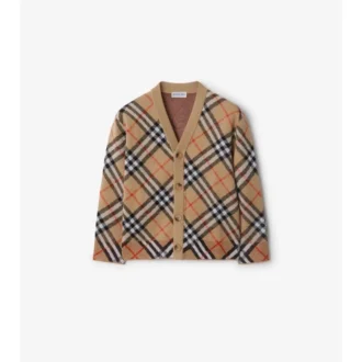 Karierte Wollstrickjacke