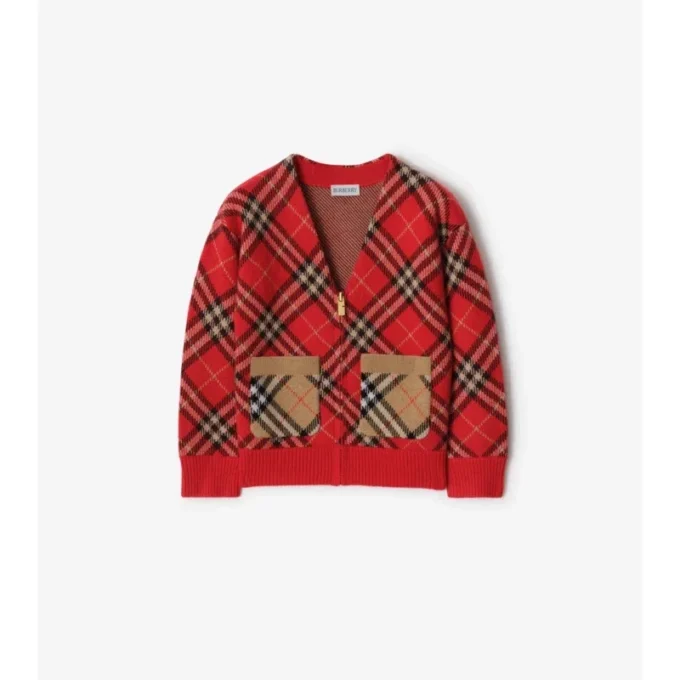 Karierte Wollstrickjacke