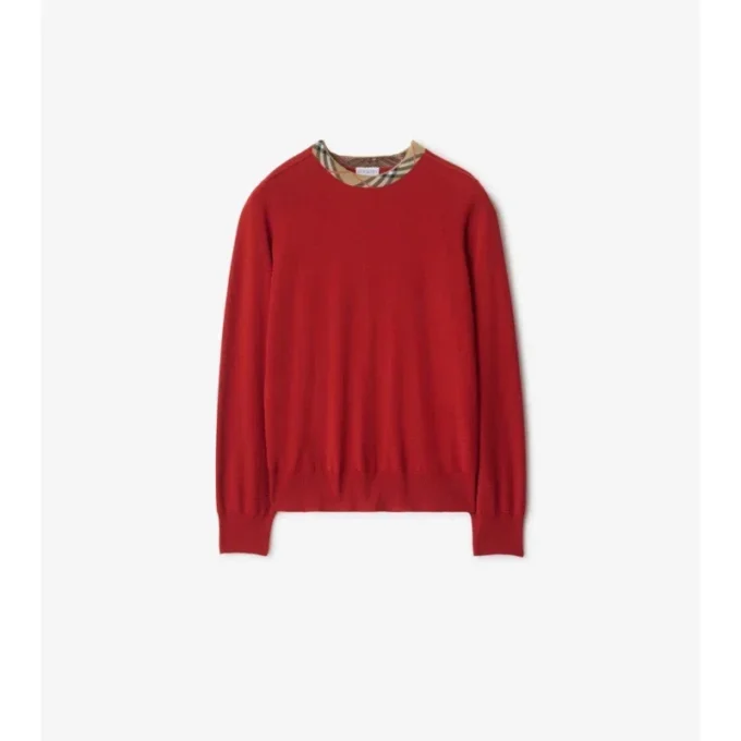Karierter Wollpullover mit Besatz