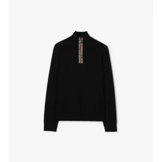 Karierter Wollpullover mit halbem Reißverschluss