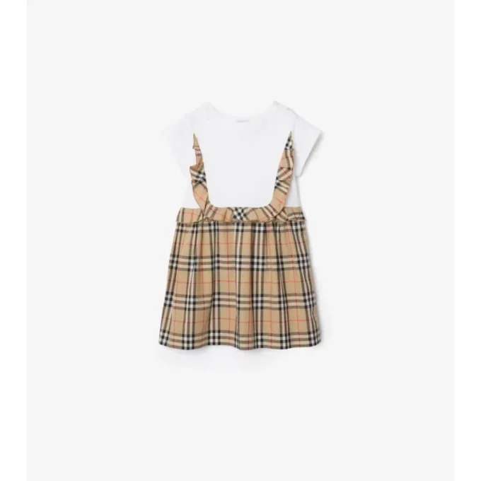 Kleid aus Stretch-Baumwolle mit Karobordüre