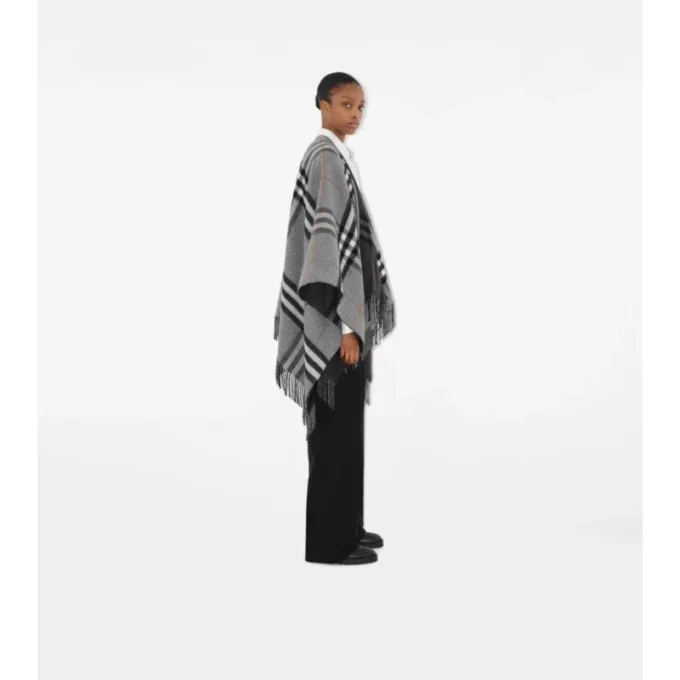 Kontrastkariertes Cape aus Woll-Kaschmir-Jacquard