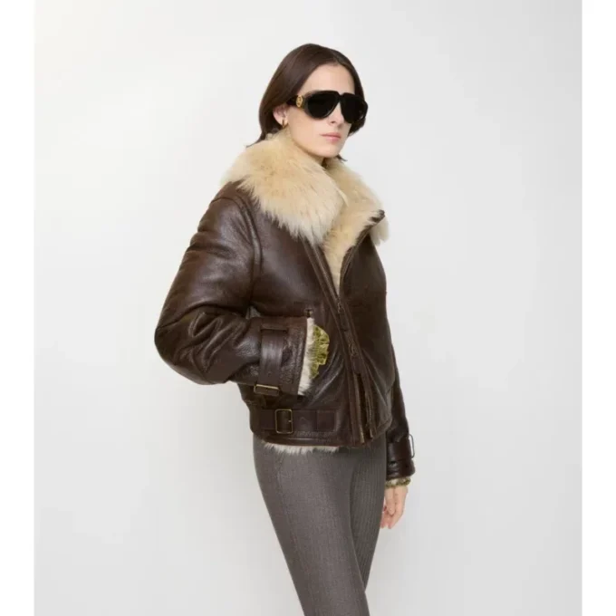 Kurze Aviator-Jacke aus Lammfell