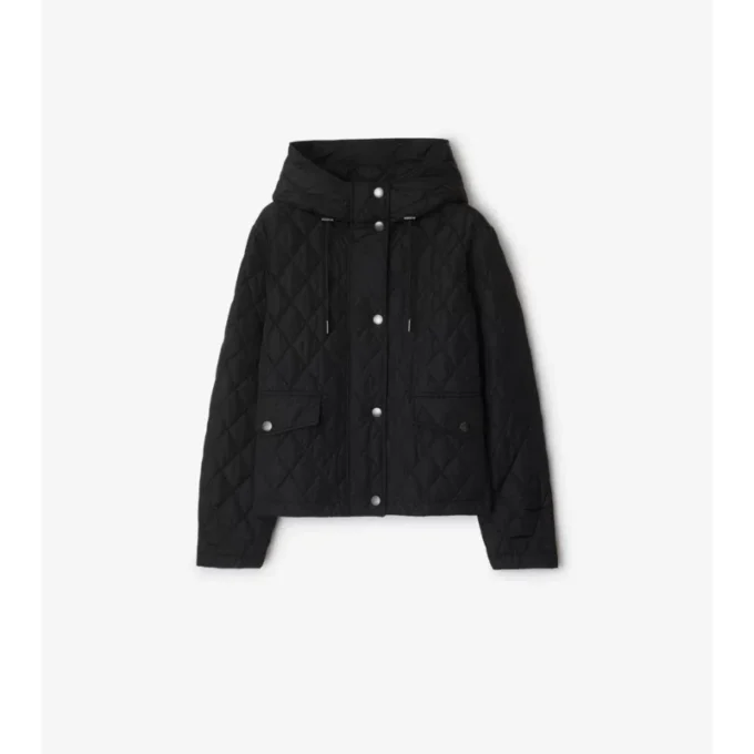 Kurze, gesteppte Nylon-Kapuzenjacke