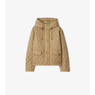 Kurze, gesteppte Nylon-Kapuzenjacke