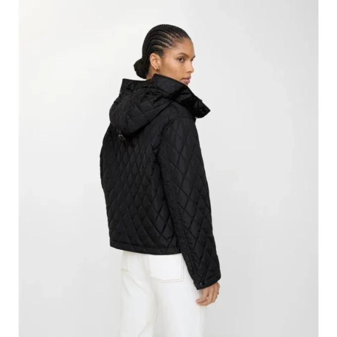 Kurze, gesteppte Nylon-Kapuzenjacke