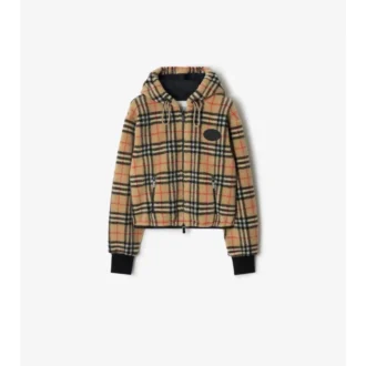 Kurze Kapuzenjacke aus Karofleece
