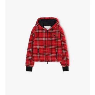 Kurze Kapuzenjacke aus Karofleece