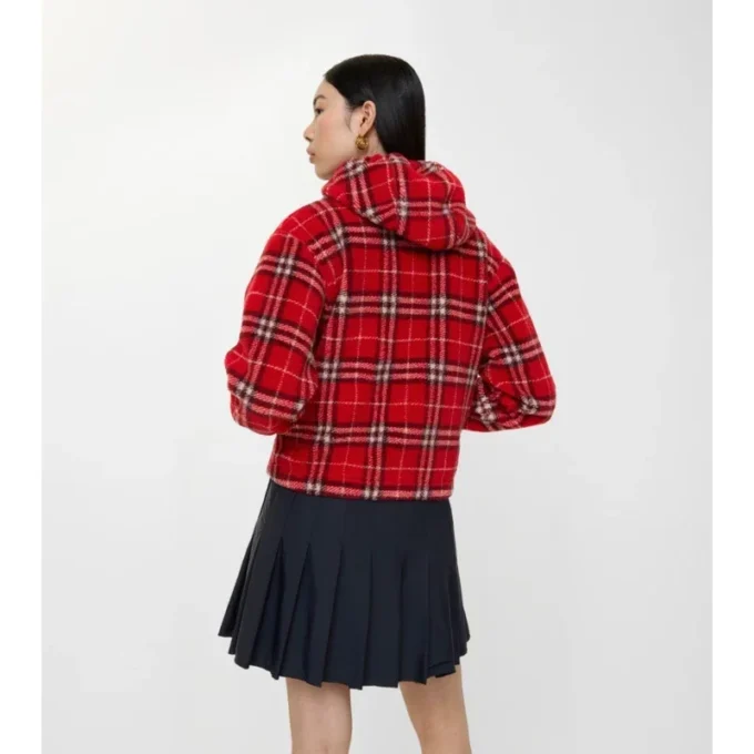 Kurze Kapuzenjacke aus Karofleece