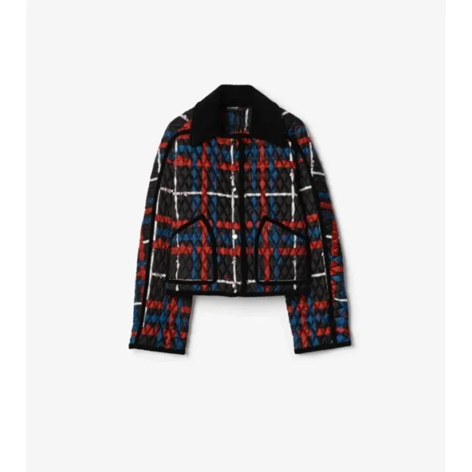 Kurze, karierte, gesteppte Floriston-Jacke mit Gürtel