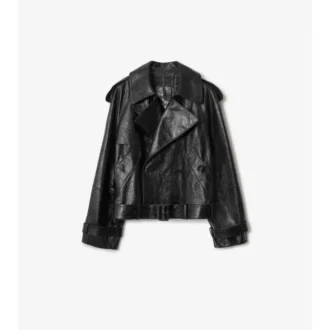 Kurze Trenchcoat-Jacke aus geprägtem Leder