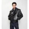 Kurze Trenchcoat-Jacke aus geprägtem Leder