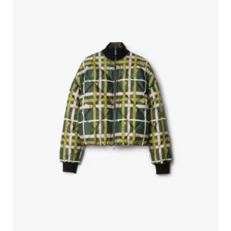 Kurze, wendbare Nylonjacke mit Gürtel und Karomuster