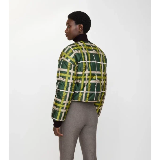 Kurze, wendbare Nylonjacke mit Gürtel und Karomuster