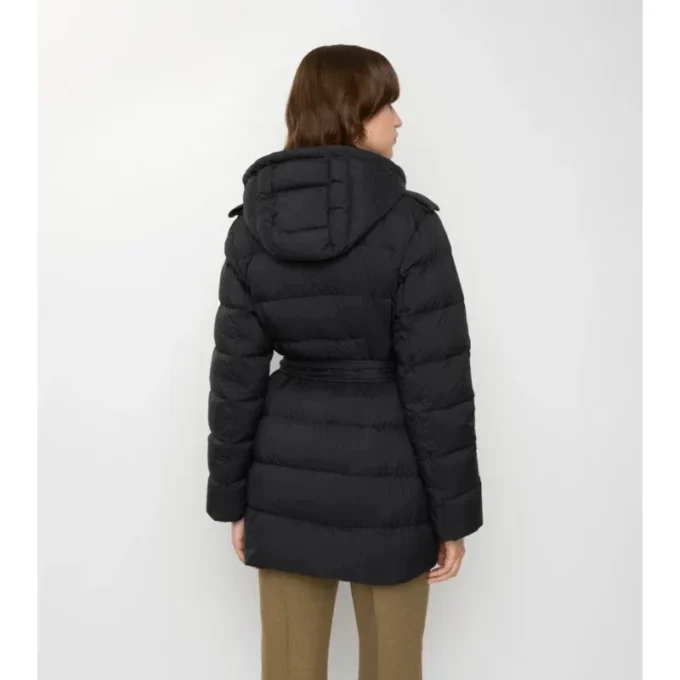 Kurzer Nylon-Daunenmantel mit Kapuze